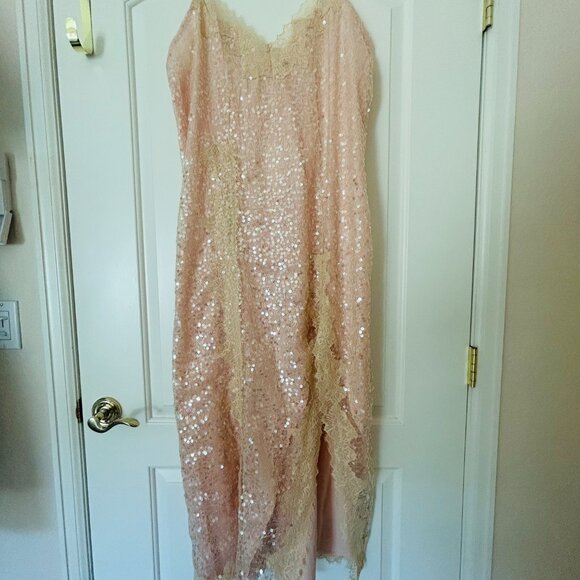 🌸💛Anthropologie En Elly V-Neck Lace Sequin Slip Midi Maxi Dress LARGE NWT $168 - Picture 5 of 11